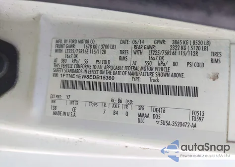 2014 Ford E-150 Commercial из США, поврежденный, VIN 1FTNE1EW8EDB15360